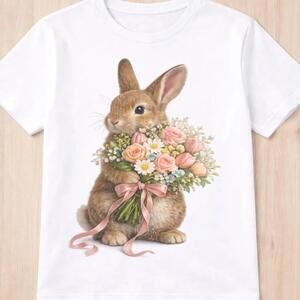 Bunny With Flowers T Shirt Floral Rabbit Tee Easter Shirt Pastel Spring Graphic